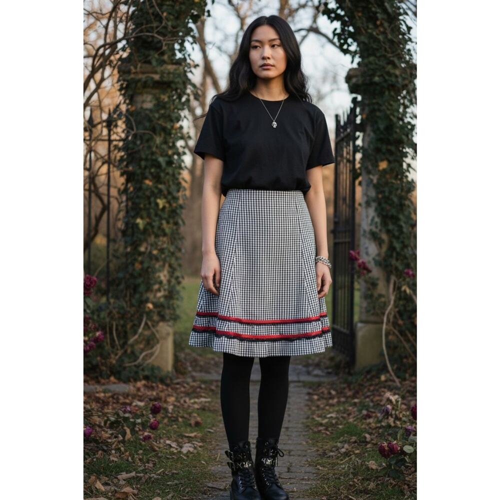 Vintage Y2K Morbid Threads Gingham Skirt XL Gothic Punk Emo Coquette USA Made